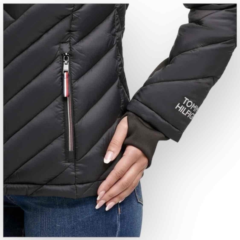 Tommy Hilfiger Women’s Hooded Zip Front Jacket - Black, Packable - Picture 6 of 12